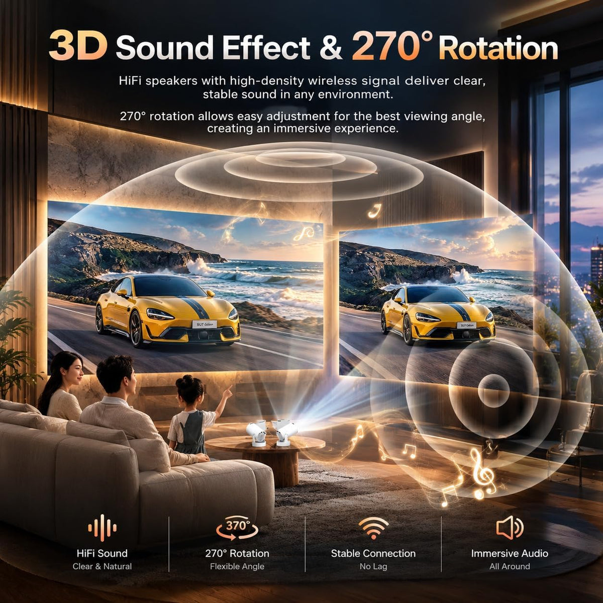 Philoent Portable Mini Projector, Premium HiFi Speaker Built-in App 1080P