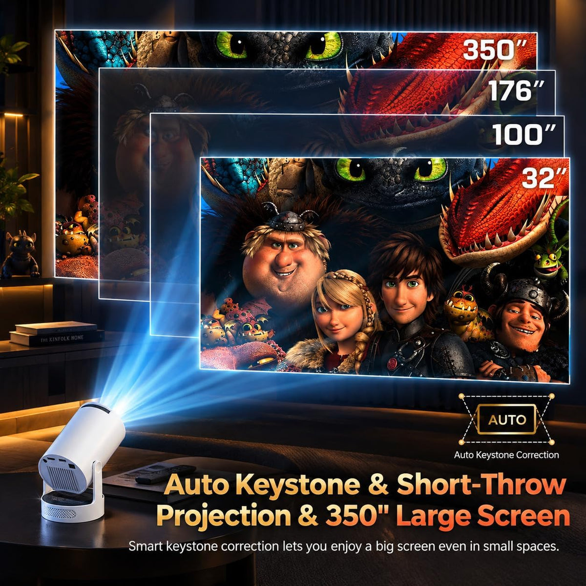 Philoent Portable Mini Projector, Premium HiFi Speaker Built-in App 1080P